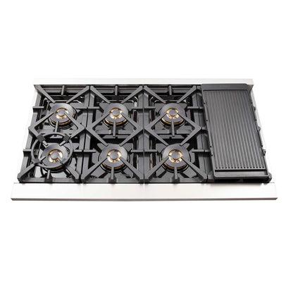 FORNO Capriasca 48-inch Gas Range Stainless Steel, 8 Brass Burners 160,000 BTU, 6.58 cu.ft. Double Oven
