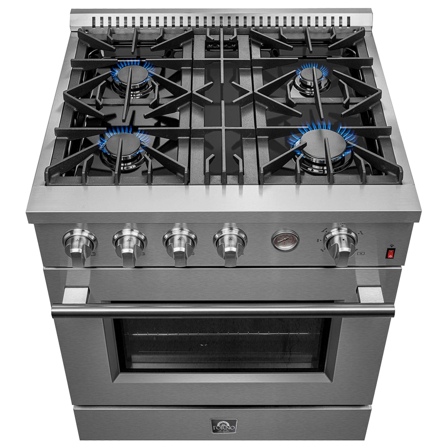 FORNO Premium 2-Piece Kitchen Bundle - Marco 30-inch Gas Range Stainless Steel, Forno Salerno 33" Side-by-Side Stainless Steel Refrigerator 15.6 cu.ft
