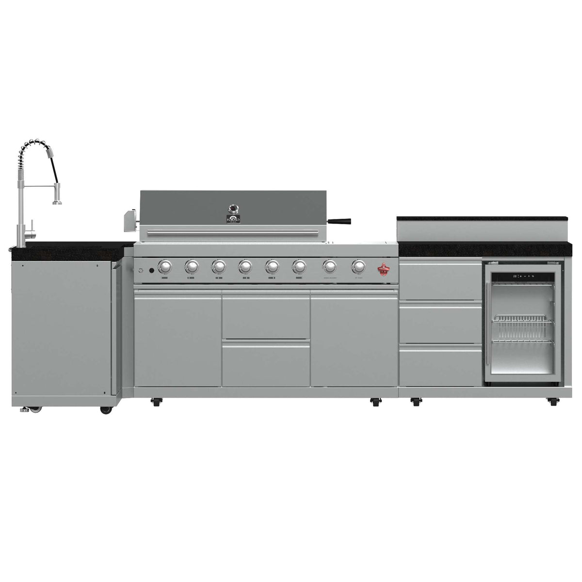 FORNO Bulnes 40-Inch BBQ, 95,000 BTU, 5 Burners, Sear & Rotisserie Infrared with Side Burner, Stainless Steel Outdoor Kitchen with 1.8 cu.ft. Beverage Center & Black Granite Countertops