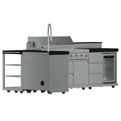 FORNO Bulnes 40-Inch BBQ, 95,000 BTU, 5 Burners, Sear & Rotisserie Infrared with Side Burner, Stainless Steel Outdoor Kitchen with 1.8 cu.ft. Beverage Center & Black Granite Countertops