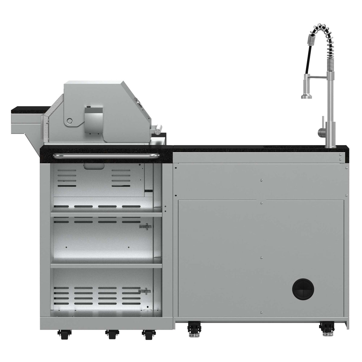 FORNO Bulnes 40-Inch BBQ, 95,000 BTU, 5 Burners, Sear & Rotisserie Infrared with Side Burner, Stainless Steel Outdoor Kitchen with 1.8 cu.ft. Beverage Center & Black Granite Countertops