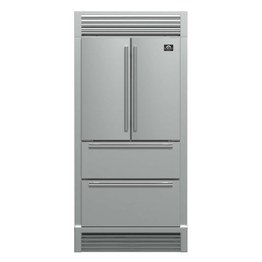 Forno Moena 36" French Door 19.2 cu. ft Stainless Steel Refrigerator, with Decorative Grill - 40"es Wide