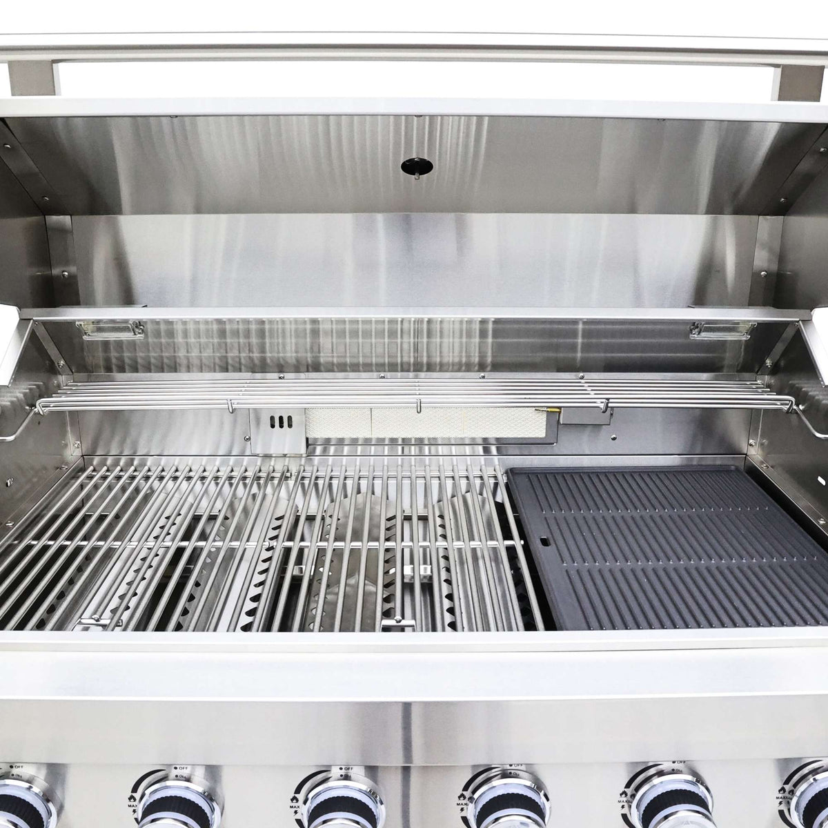 FORNO Bulnes 40-Inch BBQ, 95,000 BTU, 5 Burners, Sear & Rotisserie Infrared with Side Burner, Stainless Steel Outdoor Kitchen with 1.8 cu.ft. Beverage Center & Black Granite Countertops