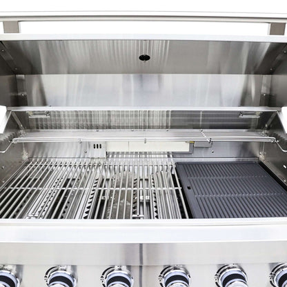 FORNO Bulnes 40-Inch BBQ, 95,000 BTU, 5 Burners, Sear & Rotisserie Infrared with Side Burner, Stainless Steel Outdoor Kitchen with 1.8 cu.ft. Beverage Center & Black Granite Countertops