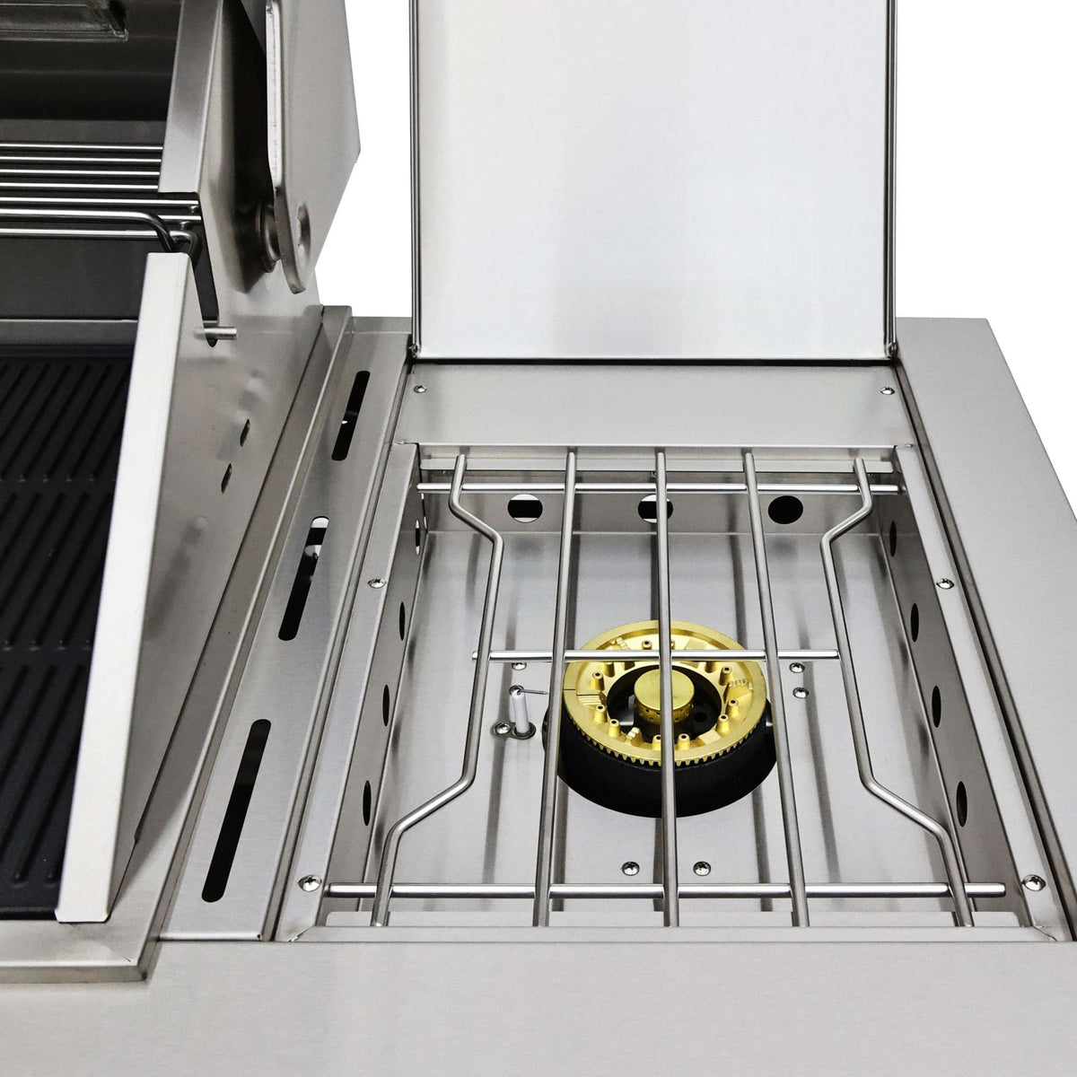 FORNO Bulnes 40-Inch BBQ, 95,000 BTU, 5 Burners, Sear & Rotisserie Infrared with Side Burner, Stainless Steel Outdoor Kitchen with 1.8 cu.ft. Beverage Center & Black Granite Countertops