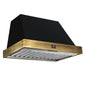 Vittorio 36" Wall Mount Range Hood in Black & Antique Brass Trim, 600 CFM with Baffle Filters & Remote Control