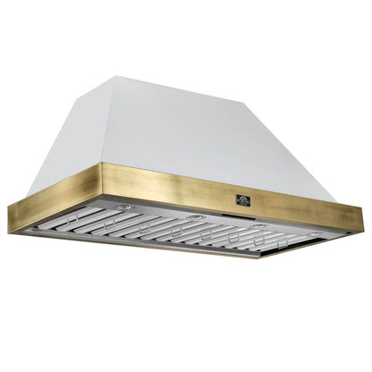 Vittorio 48" Wall Mount Range Hood in Black & Antique Brass Trim, 600 CFM with Baffle Filters & Remote Control