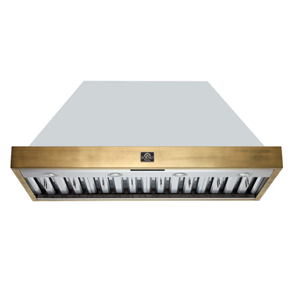Vittorio 48" Wall Mount Range Hood in Black & Antique Brass Trim, 600 CFM with Baffle Filters & Remote Control