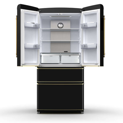 Forno Luigi 18 cu.ft. French Door Refrigerator Black, Antique Brass Handles